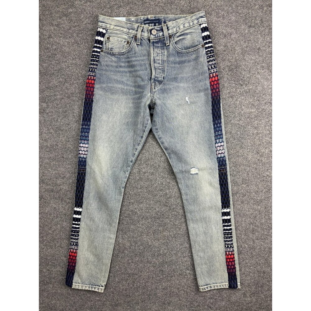 Levis Made & Crafted 501 Skinny Jeans Womens 26x28 Light Wash Stripe Selvage